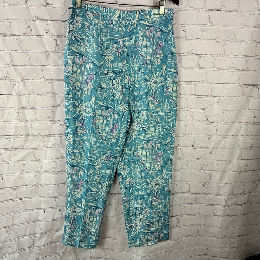 adrianna papell Floral Patterned silk Pants womens 12 resortwear lined beaded